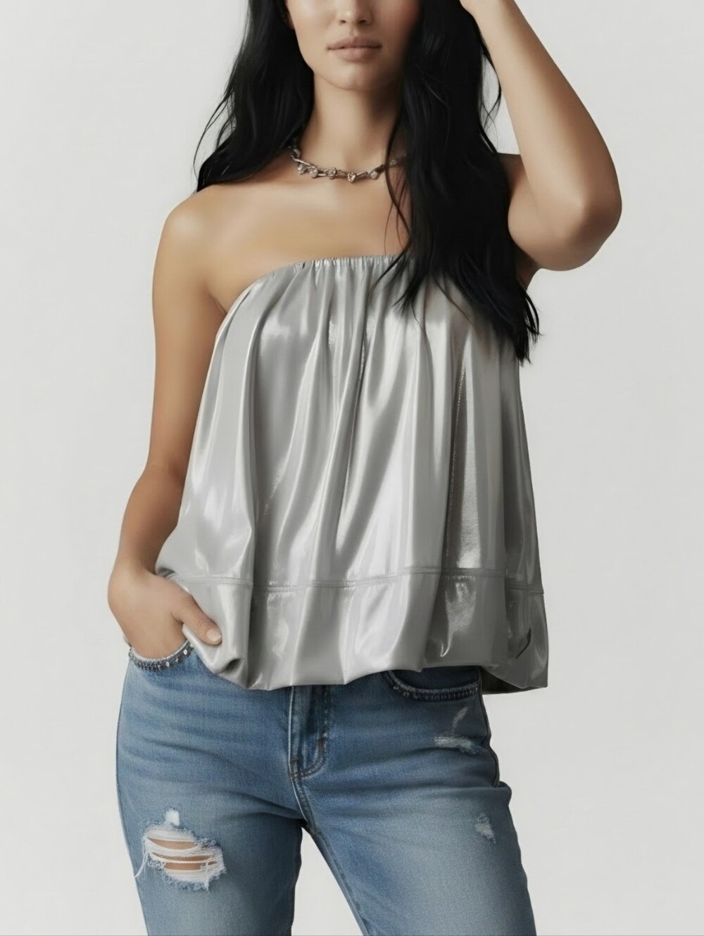 Anthropologie Maeve Shine Strapless Bubble Top